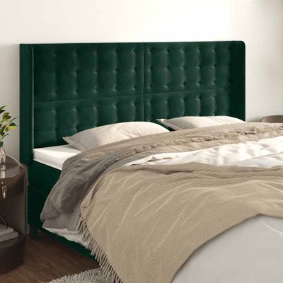 vidaXL Čelo postele so záhybmi tmavozelený 203x16x118/128 cm zamat