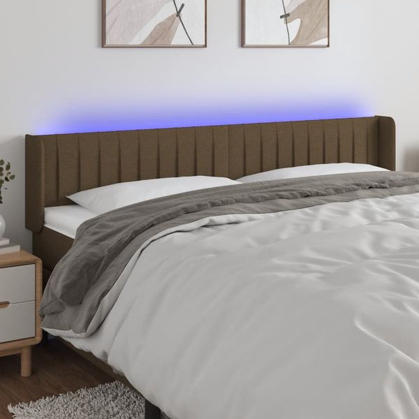 vidaXL Čelo postele s LED tmavohendé 183x16x78/88 cm látka