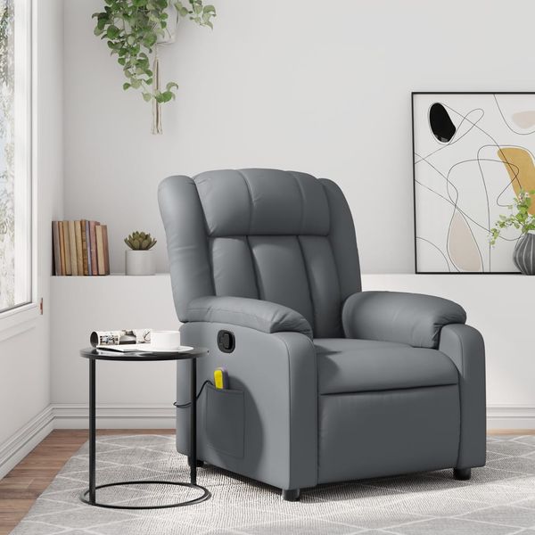 vidaXL Masážne kreslo s polohovacím mechanizmom, sivé, umelá koža