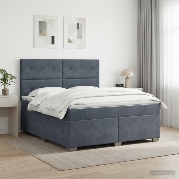 vidaXL Posteľ boxspring s matracom Tmavosivá 180 x 200 cm Zamat