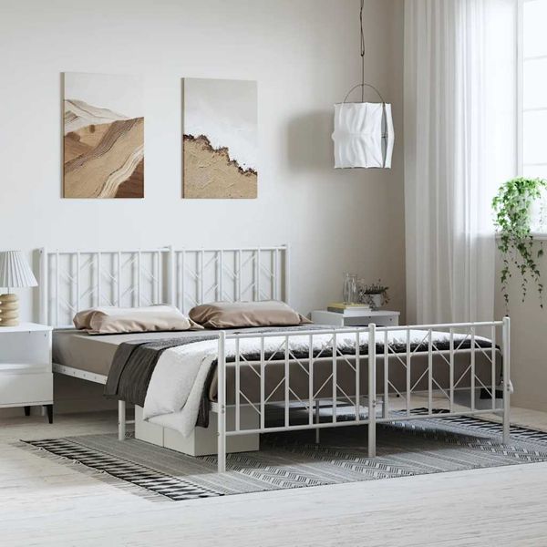 vidaXL Kovový rám postele s predným a zadným čelom biely 193x203 cm