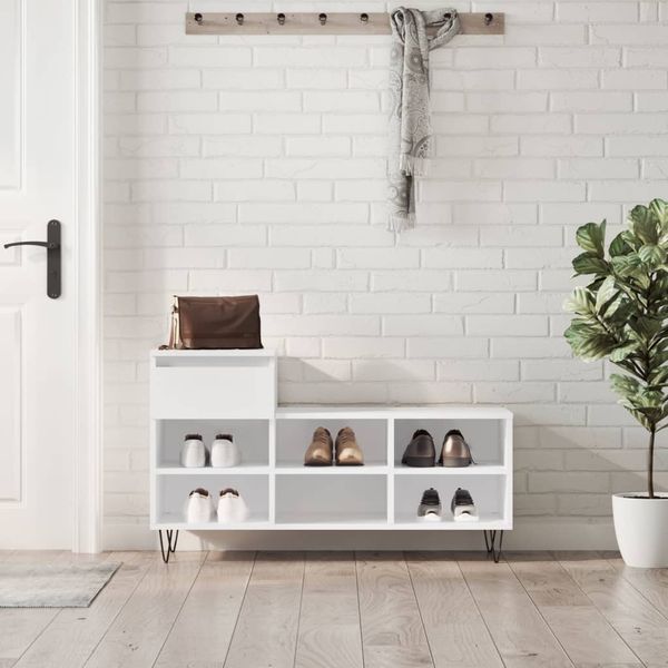 vidaXL Botník lesklý biely 102x36x60 cm spracované drevo