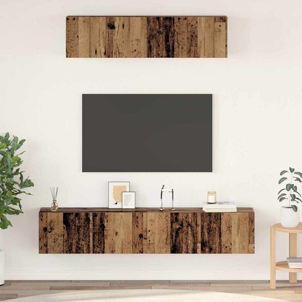 vidaXL Zostava TV skriniek Nástenný 4 pcs Staré drevo Kompozitné drevo