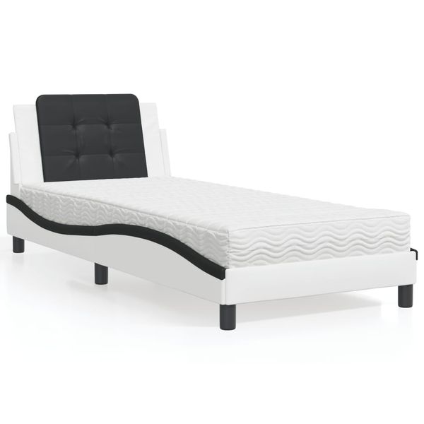 vidaXL Rám postele bez matraca Zadar bielo-čierna 90x190 cm umelá koža