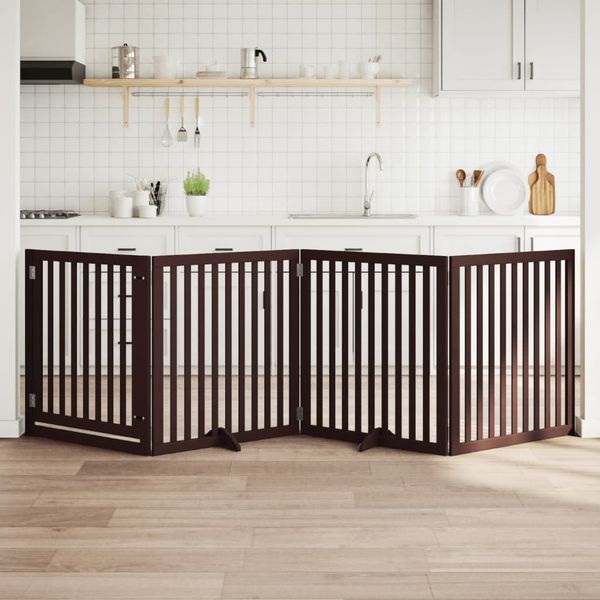 vidaXL Brána pre psa dvere sklad. 4 panely hnedá 320 cm topoľové drevo