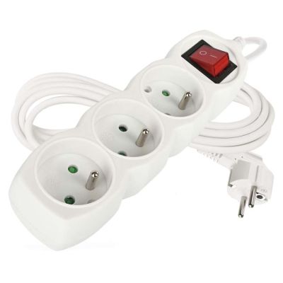 Predlžovací kábel 3 m / 3 zásuvky / s vypínačom / biely / PVC / 1 mm2