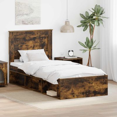 vidaXL Rám postele Dymová dub 100 x 200 cm Masívne borovicové drevo