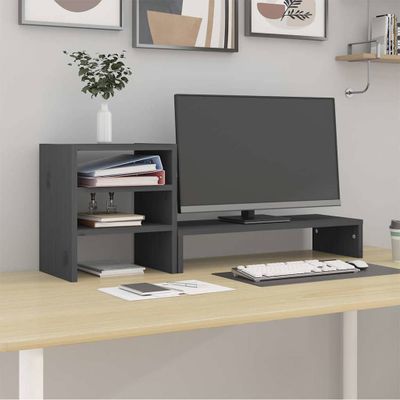 vidaXL Stojan na monitor sivý 81x20x30 cm masívna borovica