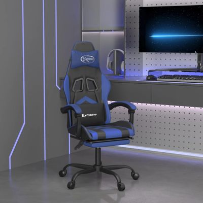 vidaXL Herná stolička s podnožkou čierna a modrá umelá koža