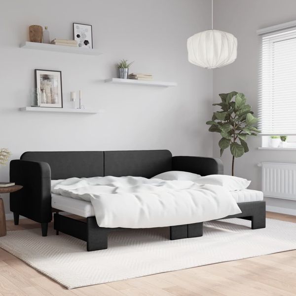 vidaXL Rozkladacia denná posteľ s matracmi čierna 80x200 cm látka