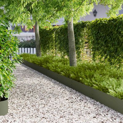 vidaXL Obrubník trávnika 20 ks 100 x 25 cm Oceľ Olivovo zelená