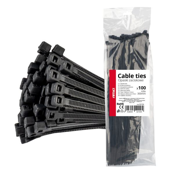Sťahovacie pásky čierne 4,8x300mm - 100 ks