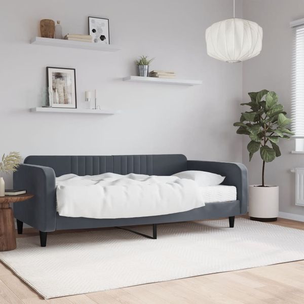 vidaXL Denná posteľ s matracom tmavosivá 100x200 cm zamat