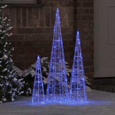 vidaXL Vianočný stromček s 90 LED-i 3 pcs Modrá 20 x 20 x 80 cm Akryl