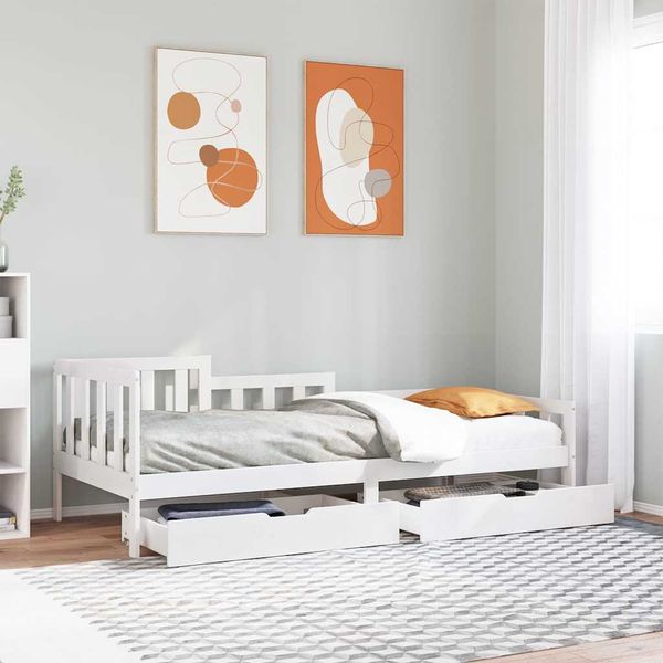 vidaXL Denná posteľ so zásuvkami biela 90x200 cm masívna borovica