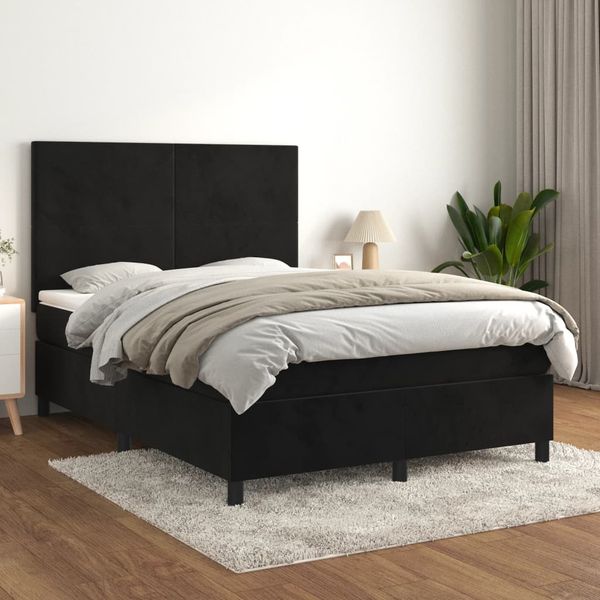 vidaXL Posteľný rám boxspring s matracom čierny 140x200 cm zamat