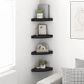 vidaXL Plávajúce rohové police 4 ks, čierne 25x25x3,8 cm, MDF