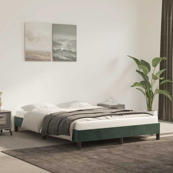 vidaXL Posteľ bez matraca tmavozelený 140x200 cm zamat