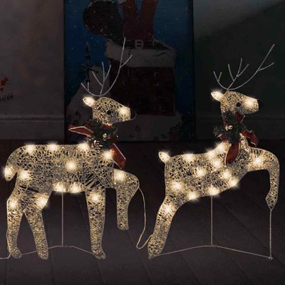 vidaXL Vianočné soby 2 ks zlaté 40 LED diód