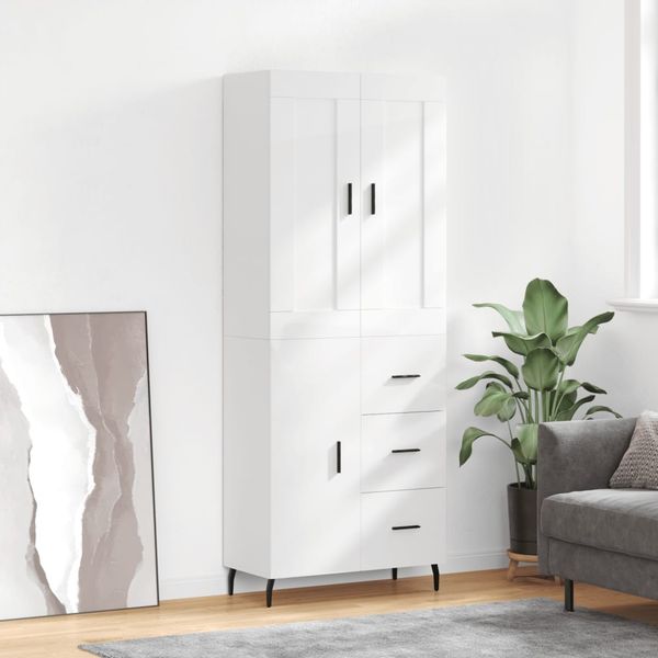 vidaXL Vysoká skrinka lesklá biela 69,5x34x180 cm spracované drevo