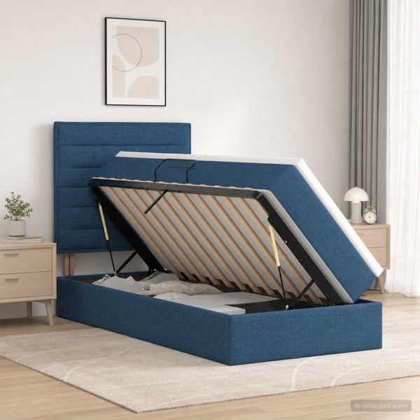 vidaXL Postel s úložným prostorem a matrací Modrá 90 x 190 cm látka