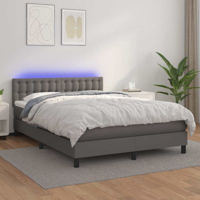 vidaXL Boxspring posteľ s matracom a LED sivá 140x190 cm umelá koža