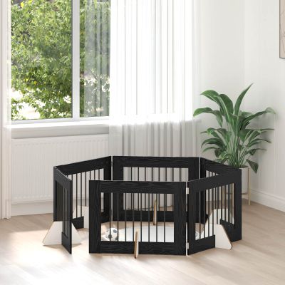 vidaXL Brána pre psov so stojanmi 6 pcs Čierny dub 80 x 60 cm