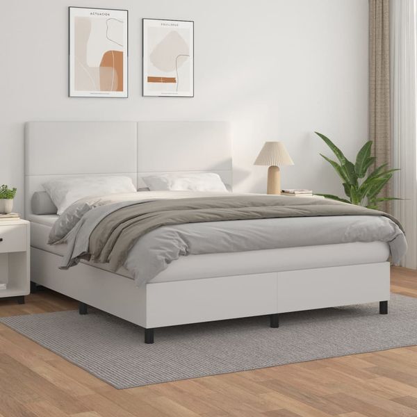 vidaXL Boxspring posteľ s matracom biela 180x200 cm umelá koža