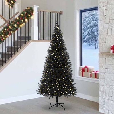 vidaXL Vianočný stromček s 300 LED-i so stojanom Čierna 240 cm PVC