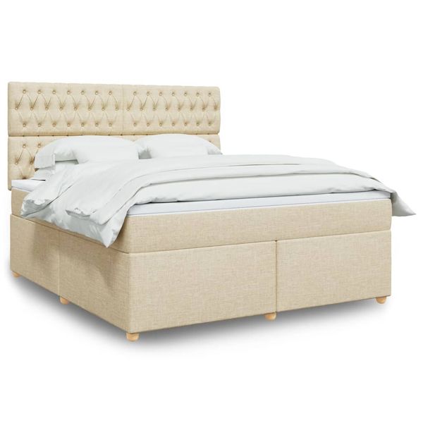 vidaXL Posteľný rám boxspring s matracom krémový 180x200 cm látka