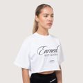 Dámske cropped tričko Earned White - GymBeam, veľkosť L