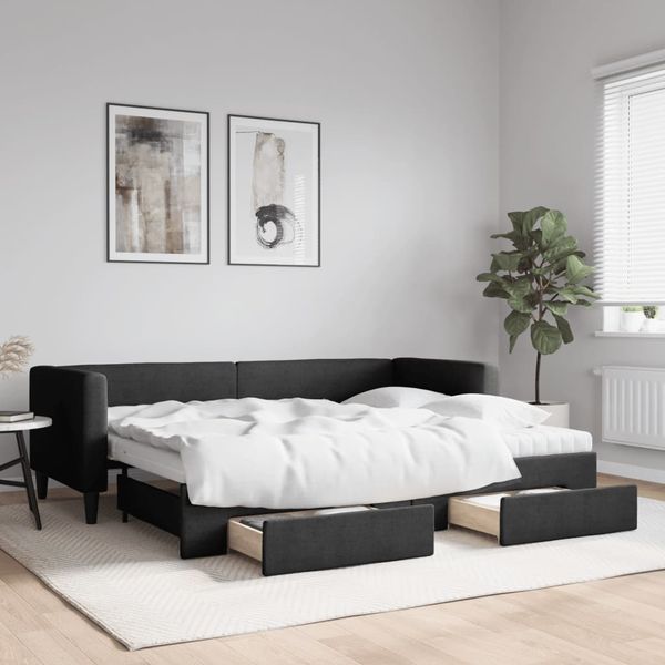 vidaXL Rozkladacia denná posteľ so zásuvkami čierna 80x200 cm látka