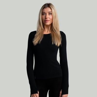 Dámske tričko s dlhým rukávom MERINO I Black - STRIX, veľkosť L, veľkosť oblečenia L
