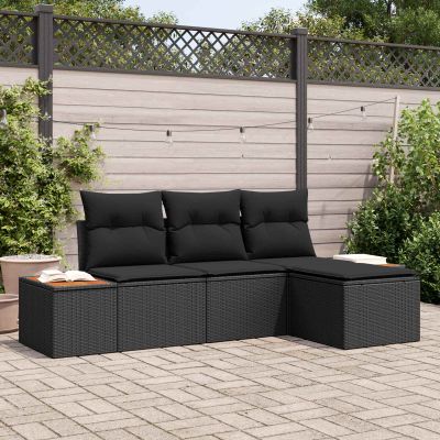 vidaXL Súprava záhradných pohoviek s vankúšom 4 pcs Čierna Poly Ratan