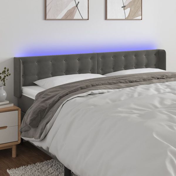 vidaXL Čelo postele s LED tmavosivé 163x16x78/88 cm zamat