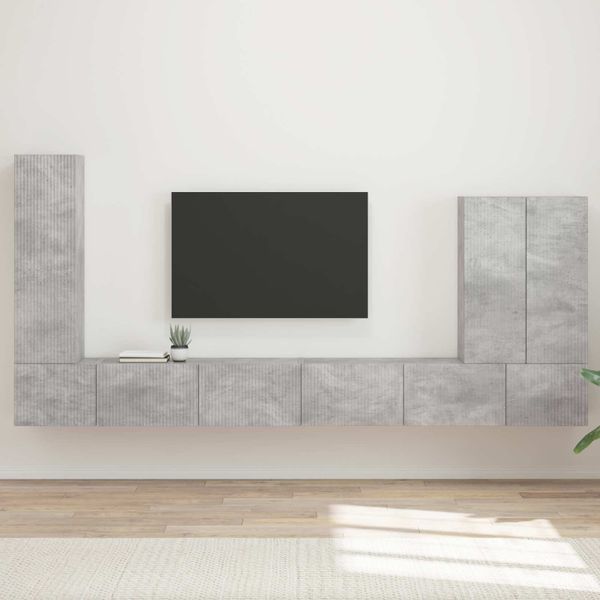 vidaXL Sada nástenného kabinetu na TV Nástenný 6 pcs Betónová šedá