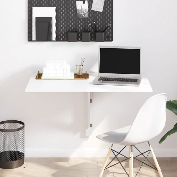 vidaXL Skladací nástenný stôl lesklý biely 100x60x56 cm spracov. drevo
