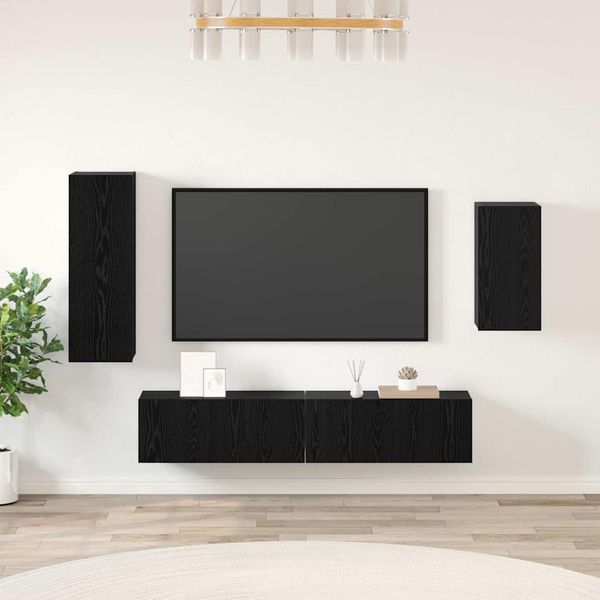vidaXL Zostava TV skriniek Nástenný 4 pcs Čierny dub Kompozitné drevo