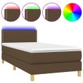 vidaXL Posteľ boxsping s matracom a LED tmavohnedá 90x200 cm látka