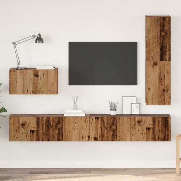 vidaXL Zostava TV skriniek Nástenný 4 pcs Staré drevo Kompozitné drevo