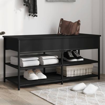vidaXL Lavička na topánky čierna 100x42,5x50 cm kompozitné drevo