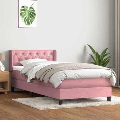 vidaXL Posteľný rám boxsping s matracom ružový 80x210 cm zamat