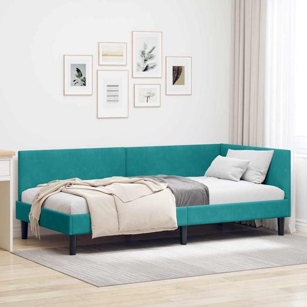 vidaXL Rohový rám postele Tyrkysová 90 cm x 200 cm Zamat