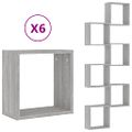 vidaXL Nástenné police 6 ks sivé dub sonoma 30x15x30 cm