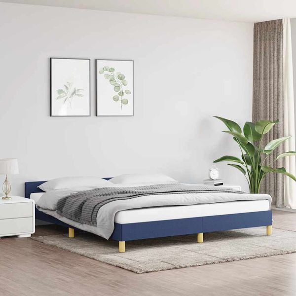 vidaXL Posteľný rám s čelom bez matraca modrý 180x200 cm látka