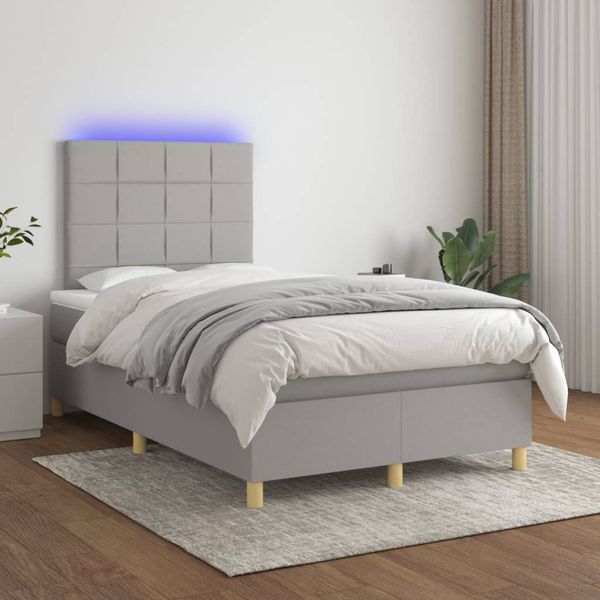 vidaXL Posteľ boxsping s matracom a LED bledosivá 120x200 cm látka