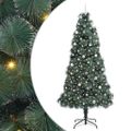 vidaXL Umelý osvetlený vianočný stromček s guľkami Zelená 240 cm PET