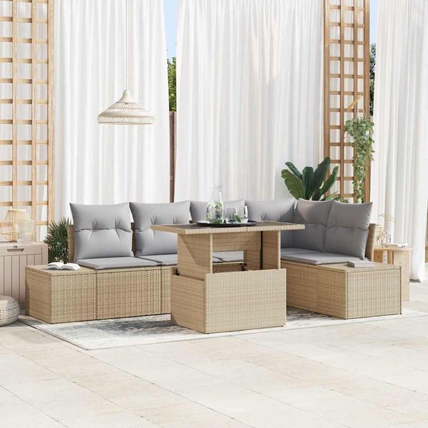 vidaXL Súprava záhradných pohoviek s úložiskom 6 pcs Béžová Poly ratan
