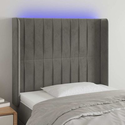vidaXL Čelo postele s LED bledosivé 93x16x118/128 cm zamat