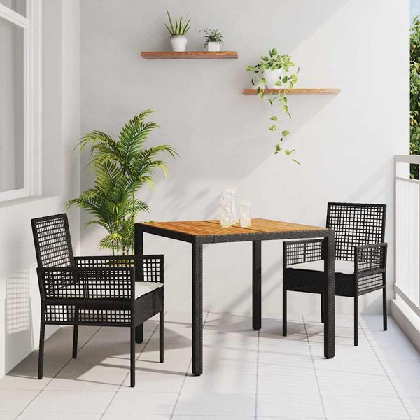 vidaXL Záhradný jedálenský set 3 pcs Čierna polyratan